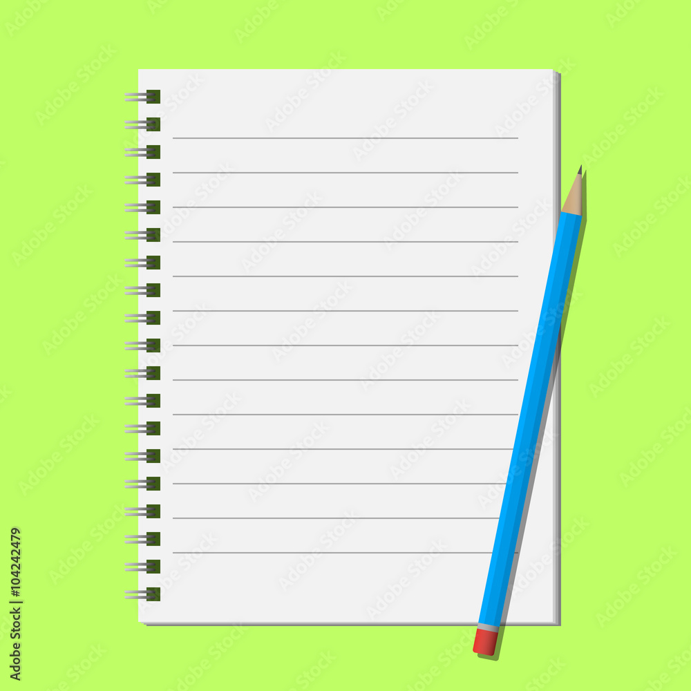 Blue pencil on open notepad Blue pencil on open notepad