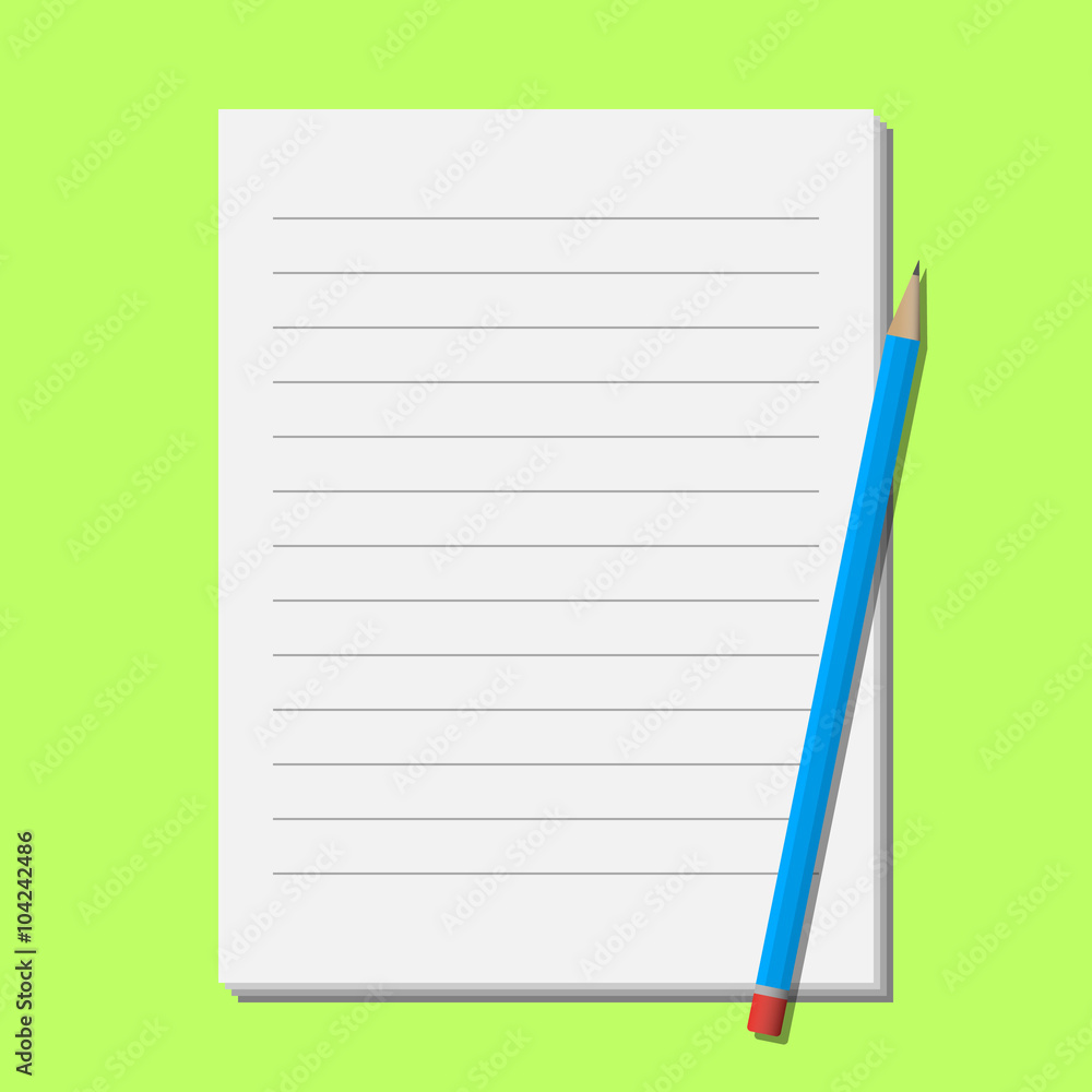 Blue pencil on sheets of paper Blue pencil on sheets of paper
