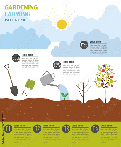 Gardening work, farming infographic. Graphic template. Flat styl