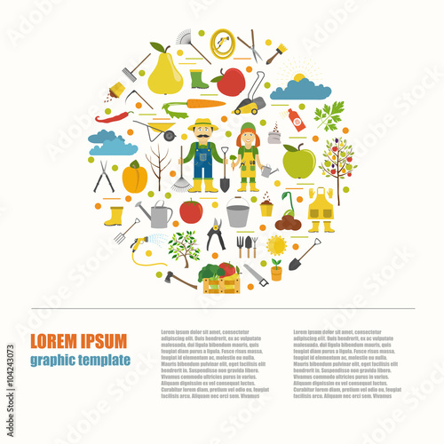 Gardening work, farming infographic. Graphic template. Flat styl