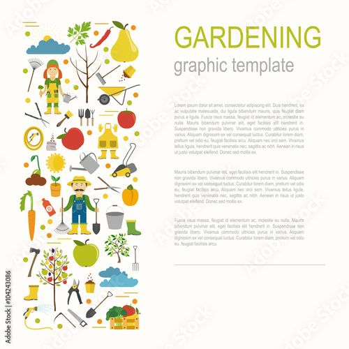 Gardening work, farming infographic. Graphic template. Flat styl