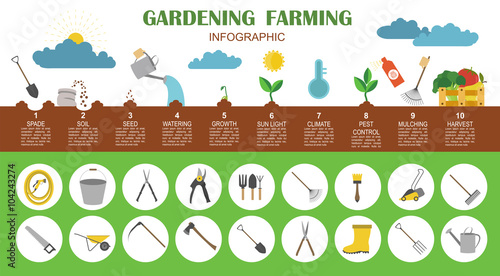 Gardening work, farming infographic. Graphic template. Flat styl