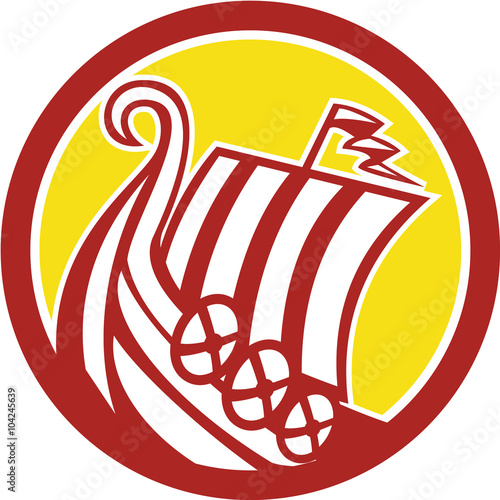 Viking Ship Circle Retro