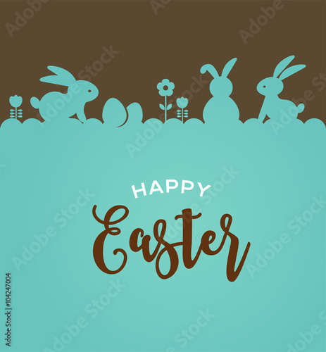 Easter design with cute banny and text, hand drawn illustration
