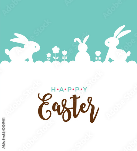 Easter design with cute banny and text  hand drawn illustration