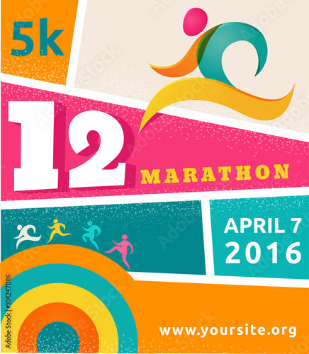 Running marathon, people run, colorful poster