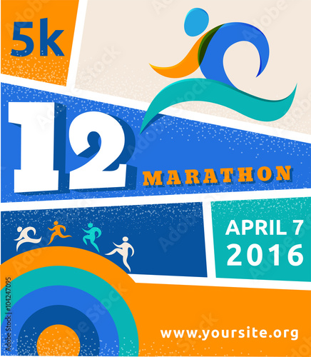 Running marathon, people run, colorful poster