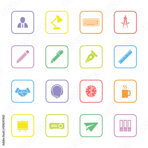 colorful flat icon set 8 with rounded rectangle frame for web design, user interface (UI), infographic and mobile application (apps)