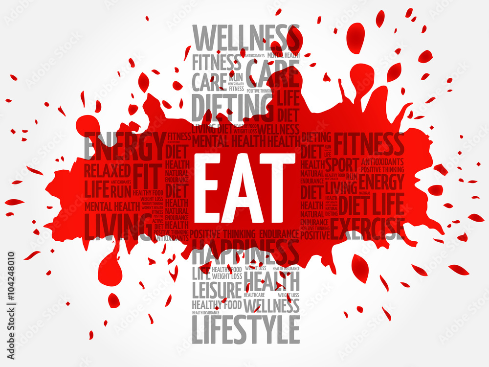 EAT word cloud, health cross concept EAT word cloud, health cross concept