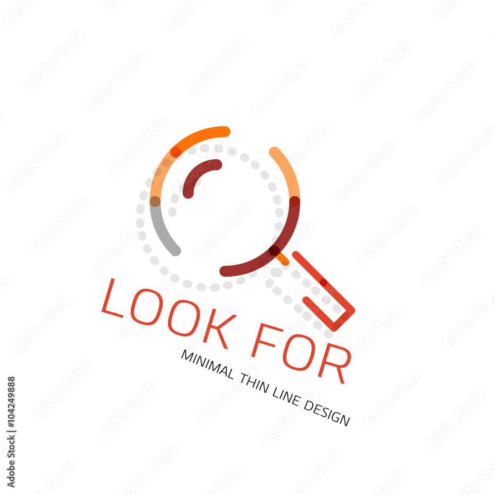 Vector thin line design logo magnifying glass, search and find or zoom logotype concept. Linear minimalistic business icon Vector thin line design logo magnifying glass, search and find or zoom logotype concept. Linear minimalistic business icon