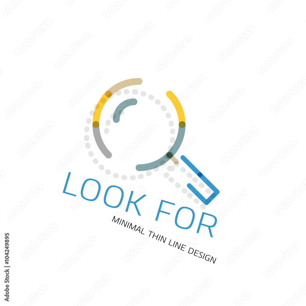 Vector thin line design logo magnifying glass, search and find or zoom logotype concept. Linear minimalistic business icon Vector thin line design logo magnifying glass, search and find or zoom logotype concept. Linear minimalistic business icon