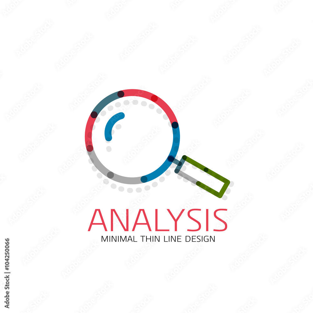 Vector thin line design logo magnifying glass, search and find or zoom logotype concept. Linear minimalistic business icon Vector thin line design logo magnifying glass, search and find or zoom logotype concept. Linear minimalistic business icon