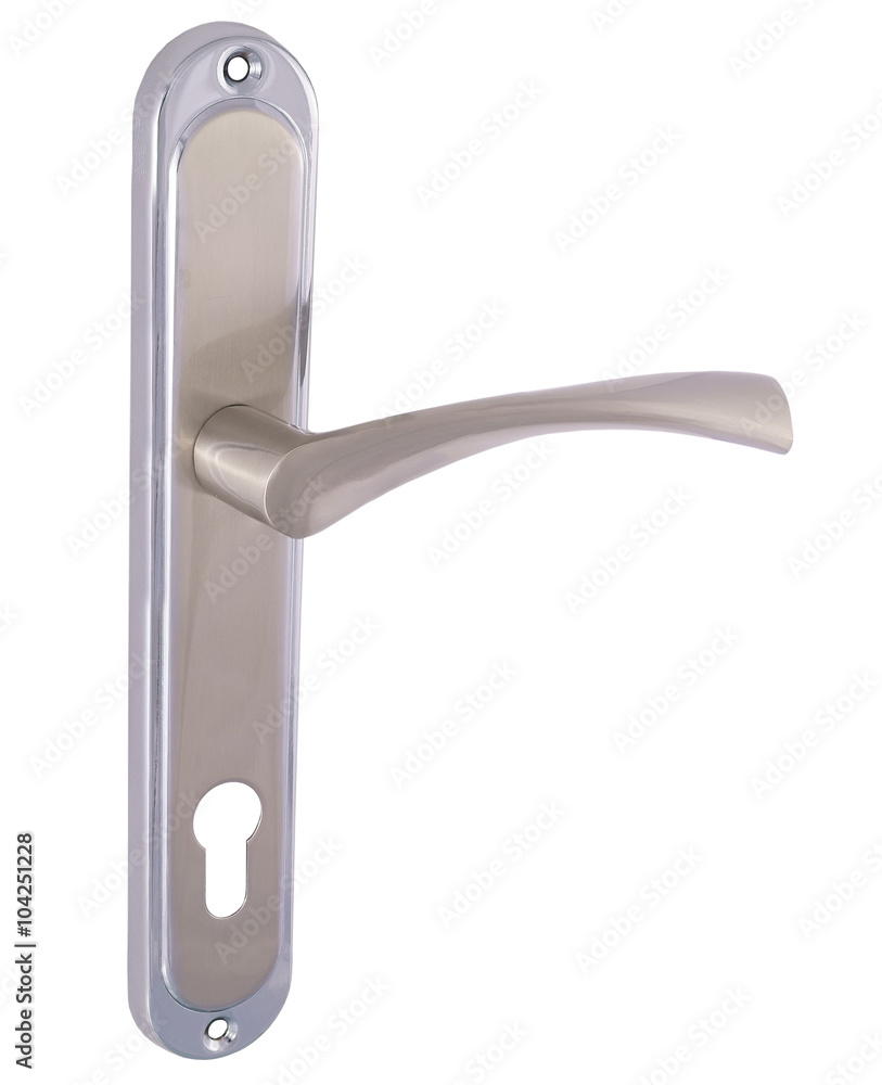 Door handle of silver on a white background side view Door handle of silver on a white background side view