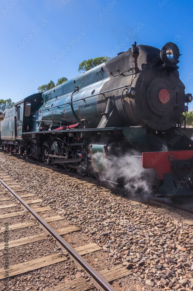 A restored steam engine Locomotive still journeys in outback South Australia A restored steam engine Locomotive still journeys in outback South Australia