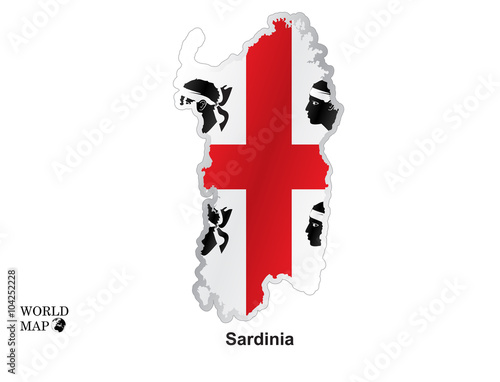 Map Sardinia.Map with flag.