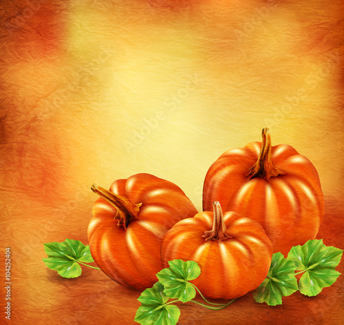 Vector Vintage background with three pumpkins