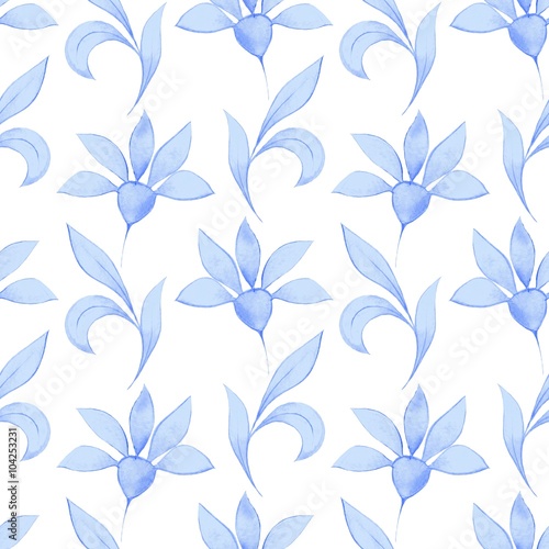Pattern with blue leaves. Seamless watercolor background for design 1
