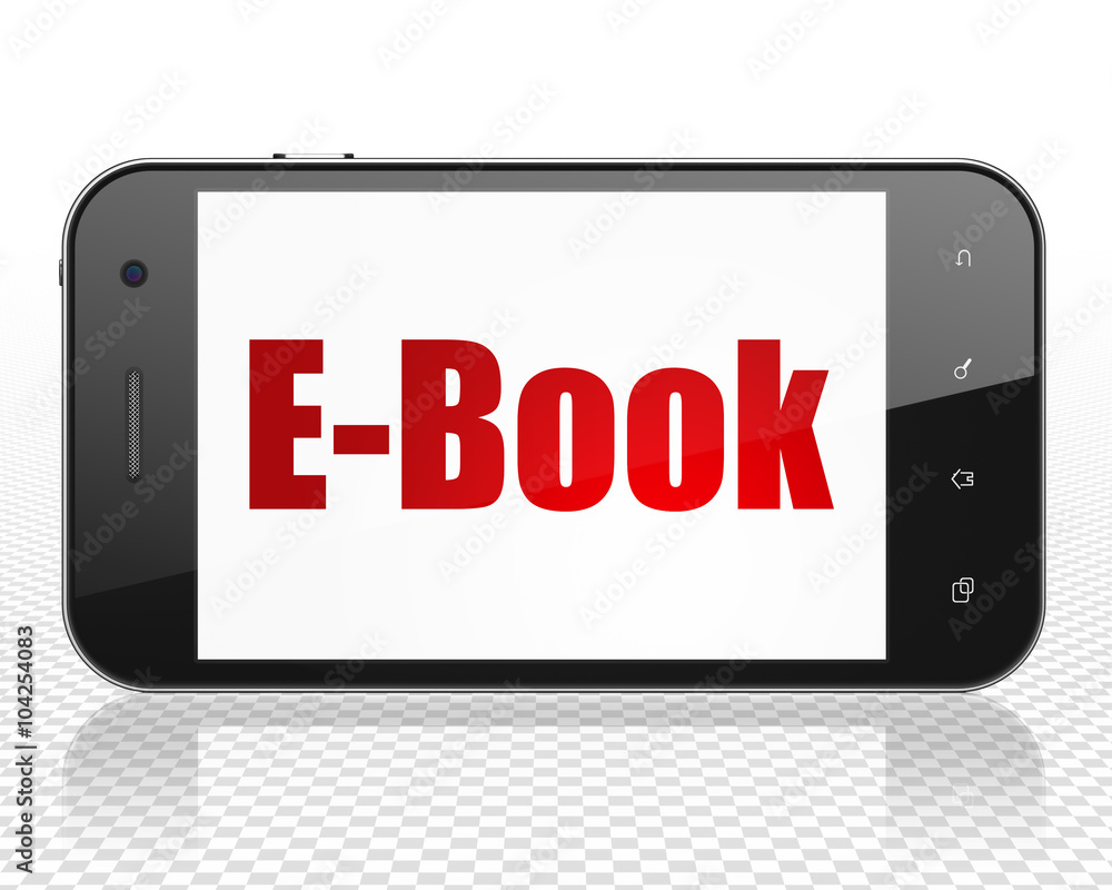 Education concept: Smartphone with E-Book on display Education concept: Smartphone with E-Book on display