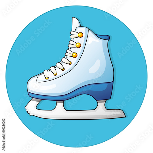 White ice skate on a blue background, round icon. photo