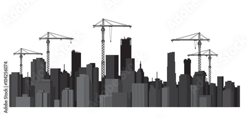 Vector buildings and cranes silhouettes.