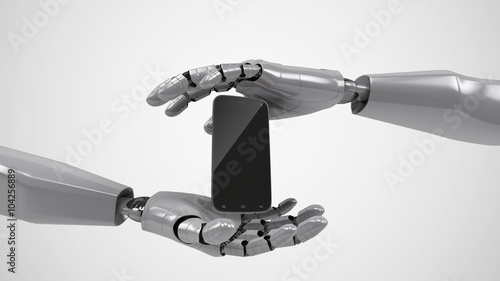 Bild auf Leinwand A robotic mechanical arm with smartphone