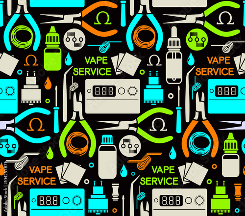 Endless background of vape service, isolated on black background