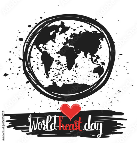 Hand drawn typography poster for the world heart day isolated on white background. Calligraphy lettering