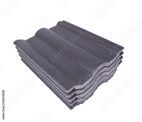 stack of concrete roof tile (gray color) on white