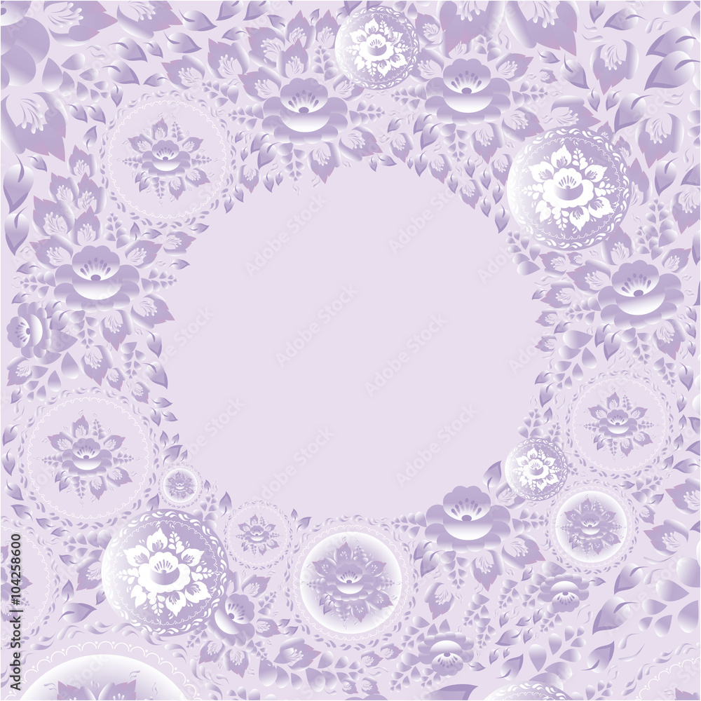 Circle greeting card with violet flowers. Vector Circle greeting card with violet flowers. Vector