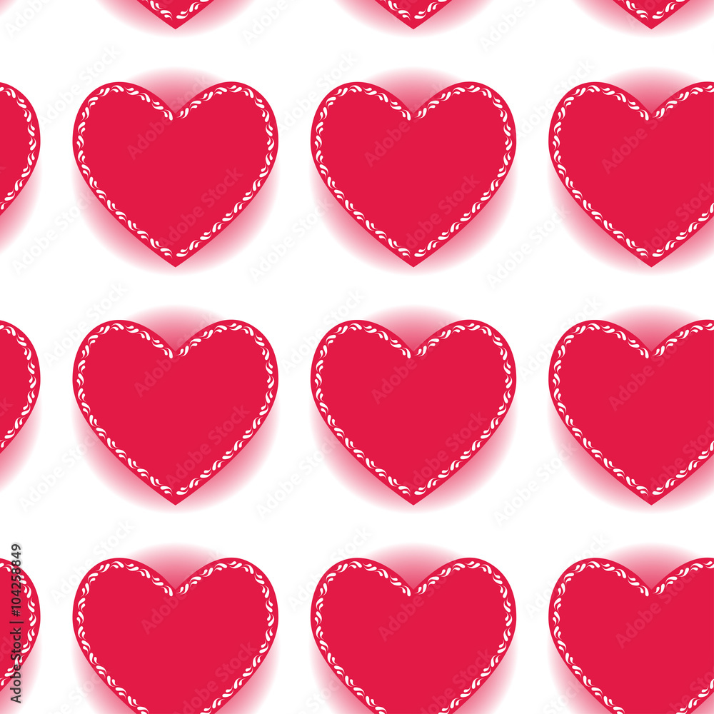 Pink heart seamless pattern on a white background. vector