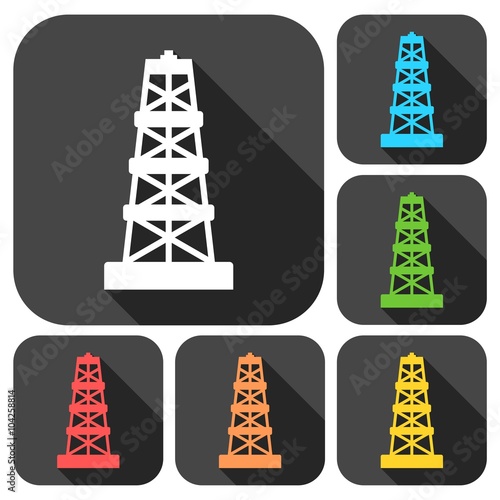 Oil rig icons set with long shadow