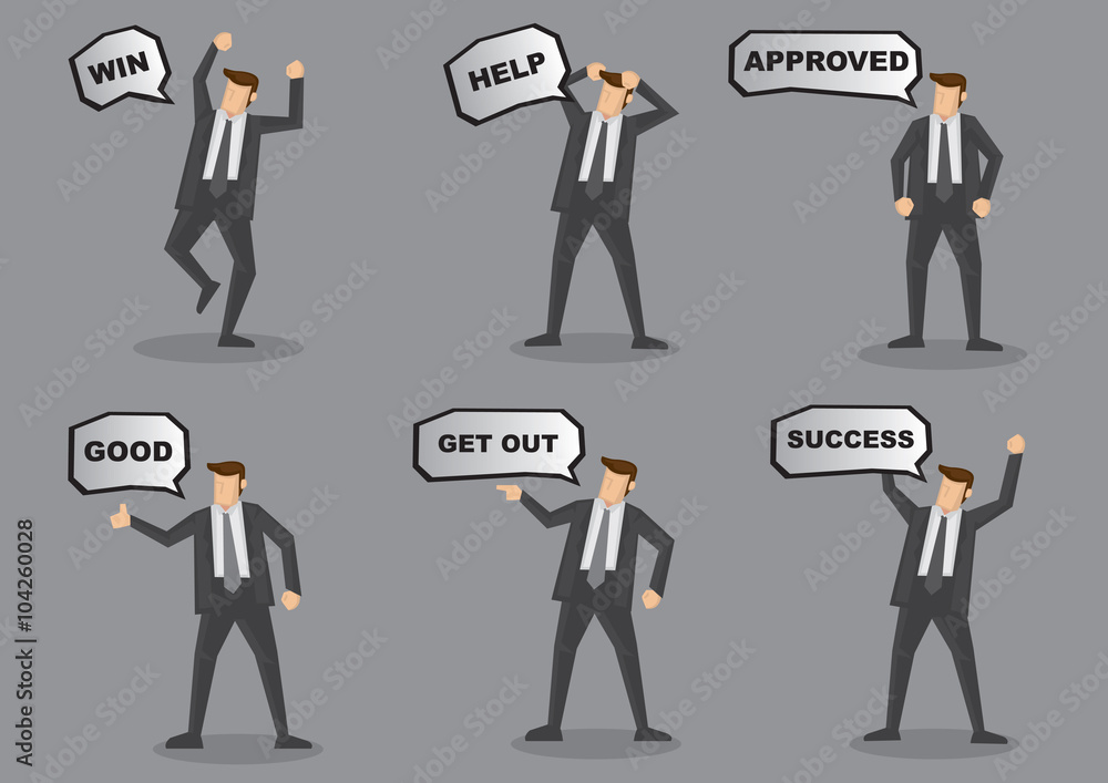 Businessman with Speech Balloon Vector Character Set Businessman with Speech Balloon Vector Character Set