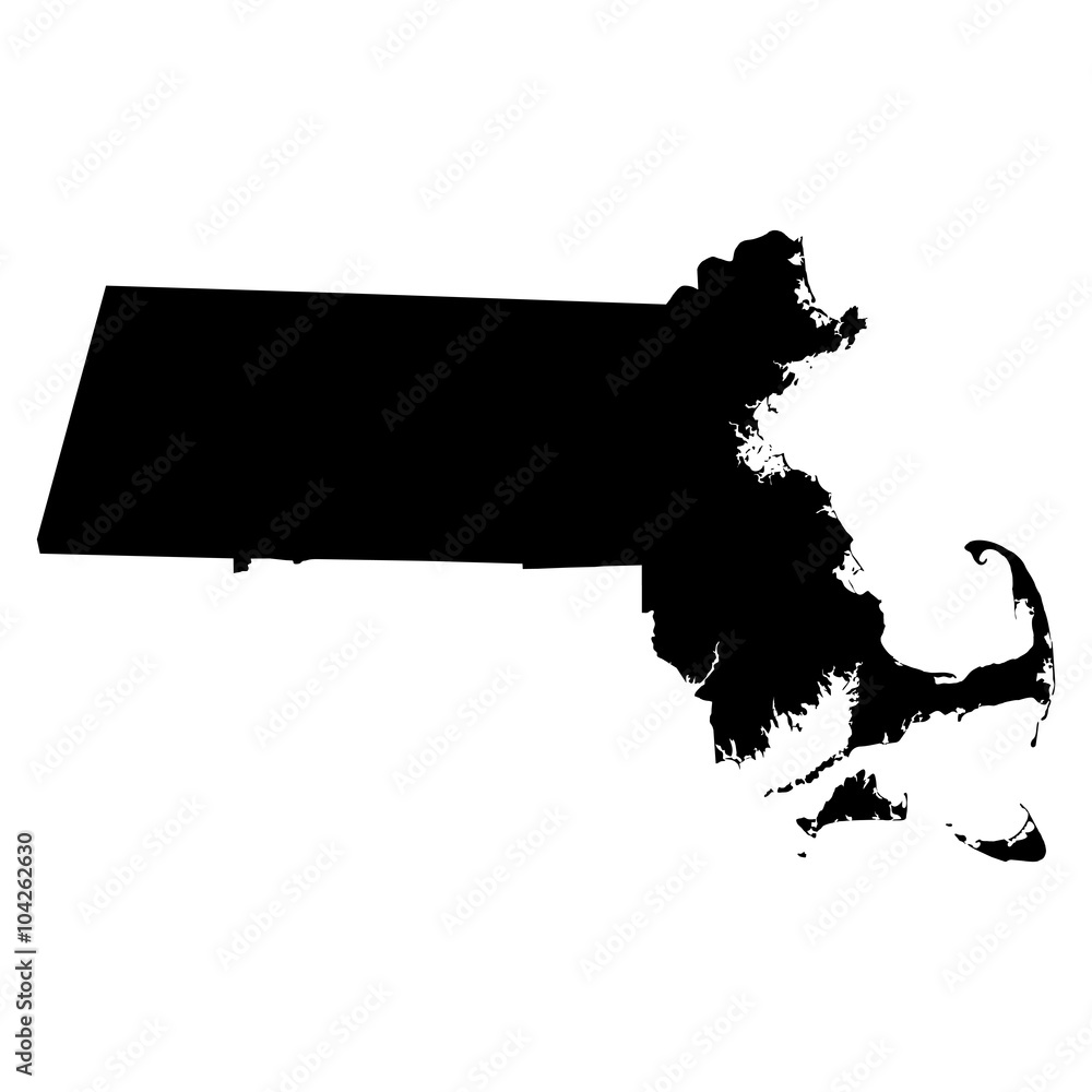 Naklejka Massachusetts czarna mapa na białym tle