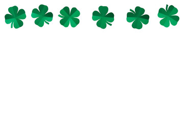 Emerald green paper clover shamrock leafs wreath border frame on white background isolated without shadow. St. Patrick's Day postcard template.