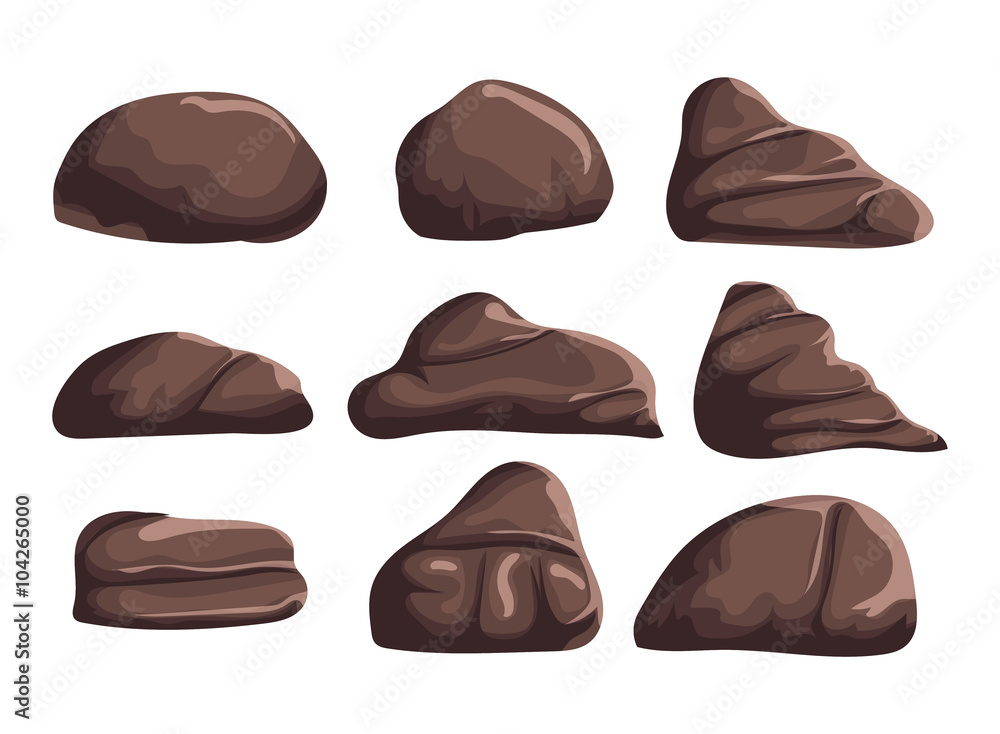 Cartoon brown stones on a white background to create any of the songs funny cartoon for filling your scenes or game interface backgrounds. Vector