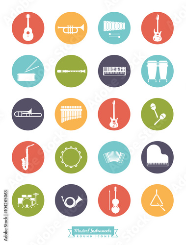 Musical Instruments Round Vector Icon Set