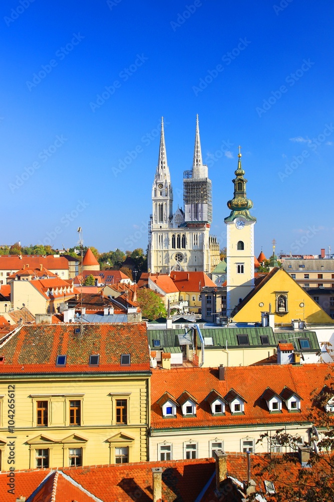 View to the Zagreb roofs and Cathedral