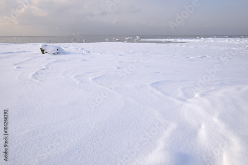 Snowy winter landscape by the ocean © margitaloven