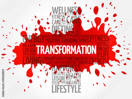 TRANSFORMATION word cloud, health cross concept