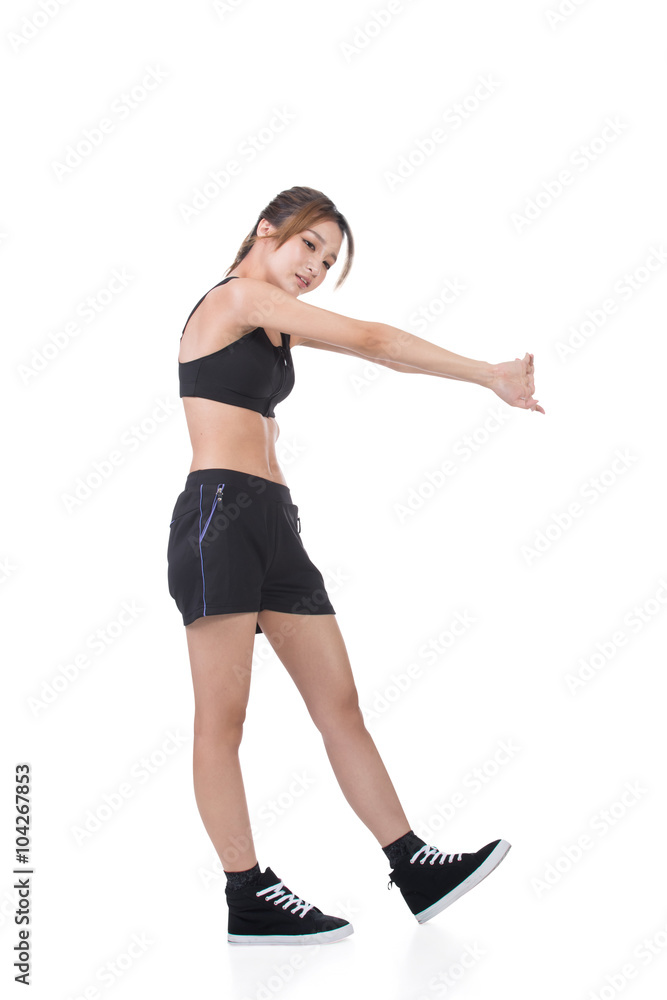Asian doing stretch exercise Asian doing stretch exercise