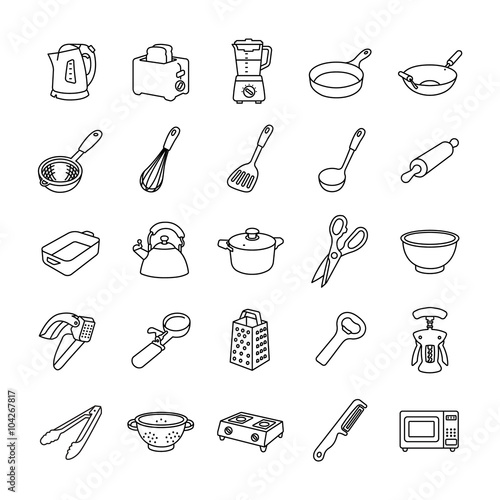 Kitchenware outlines vector icons