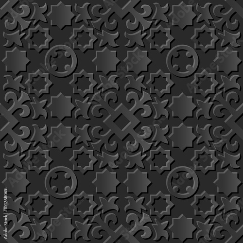Seamless 3D elegant dark paper art pattern 072 Star Kaleidoscope 