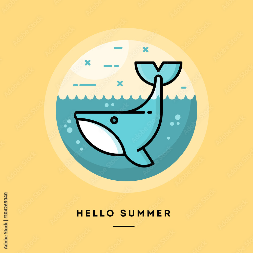 Hello summer, cute whale,, flat design thin line banner, usage for e-mail newsletters, web banners, headers, blog posts, print and more
Hello summer, cute whale,, flat design thin line banner, usage for e-mail newsletters, web banners, headers, blog posts, print and more