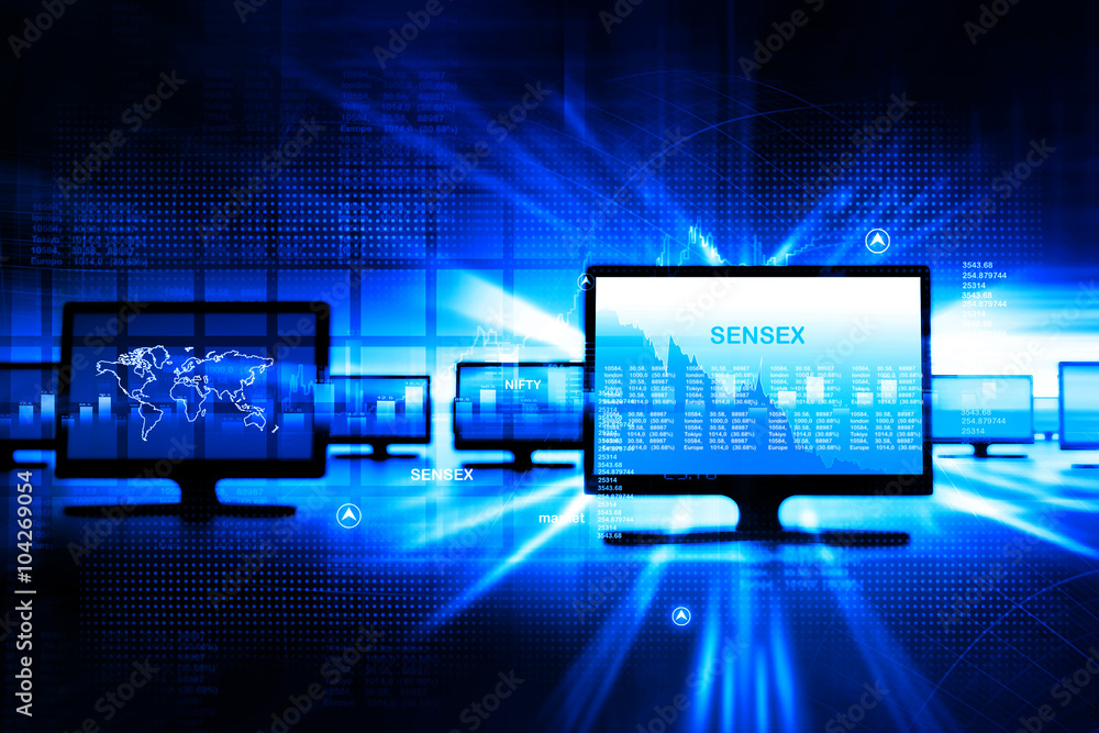 Business stock market graph with monitor display Business stock market graph with monitor display