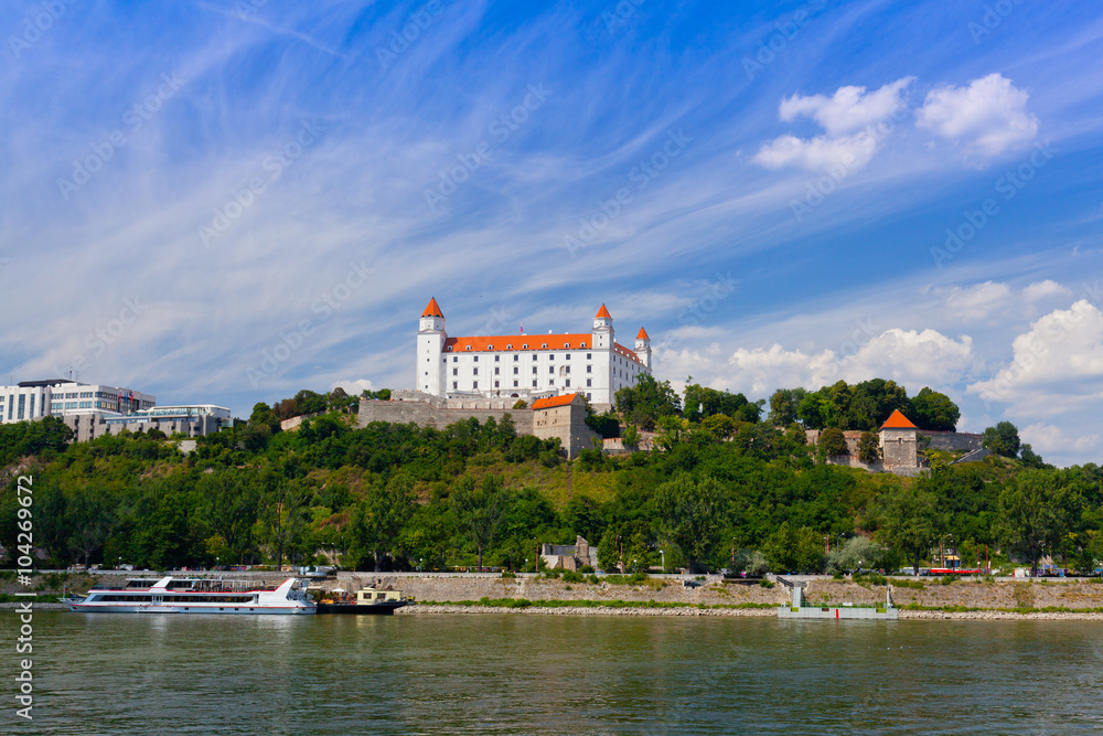 cityscape of Bratislava city with castle, Slovakia