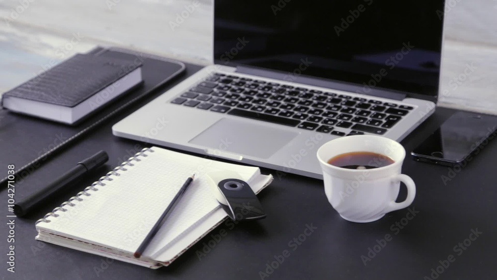 Workspace work desktop black and white
business stylish modern space wood and leather background Workspace work desktop black and white
business stylish modern space wood and leather background