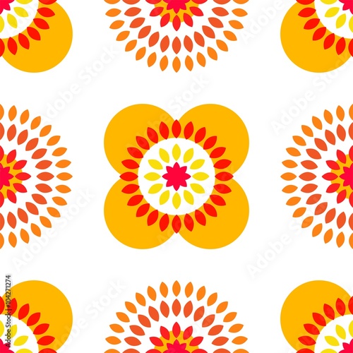 Ein sommerliches endloses Muster - Ornament mit bunten Blumen  - Vorlage für Tapete Hintergrund und Druck - rot orange bunt