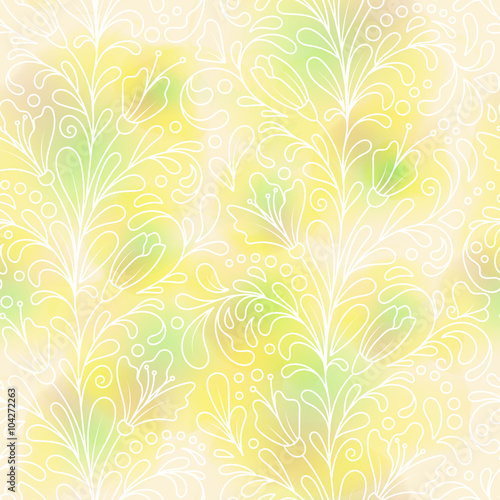 seamless pattern consisting of decorative striped leaves, watercolor © leezarius