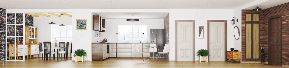 Modern apartment interior panorama 3d render Modern apartment interior panorama 3d render