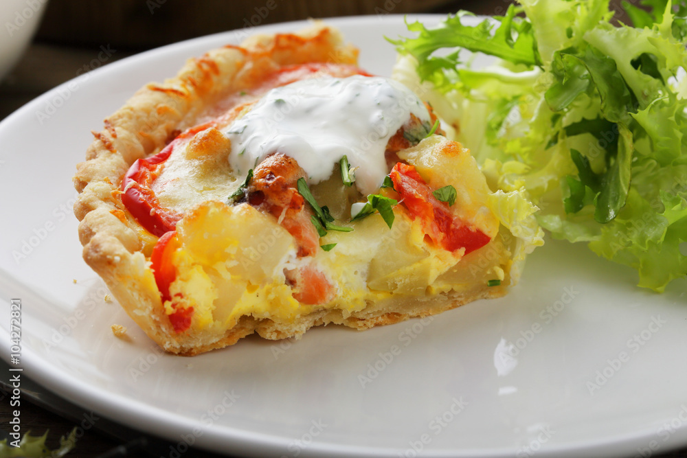 slice of salmon and vegetables pie slice of salmon and vegetables pie